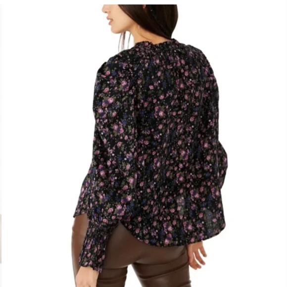 NWT Free People Oversized Black Floral Tie Front Blouse Sz XS - Picture 2 of 10